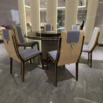 Statement Round Dining Table with Medusa Inlay, Beaded Edge, and Patterned Pedestal